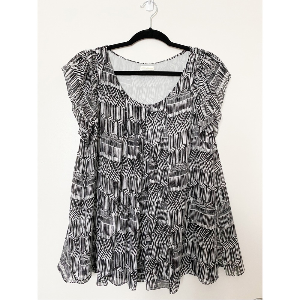 Shoshanna Flowy Black + White Print Blouse